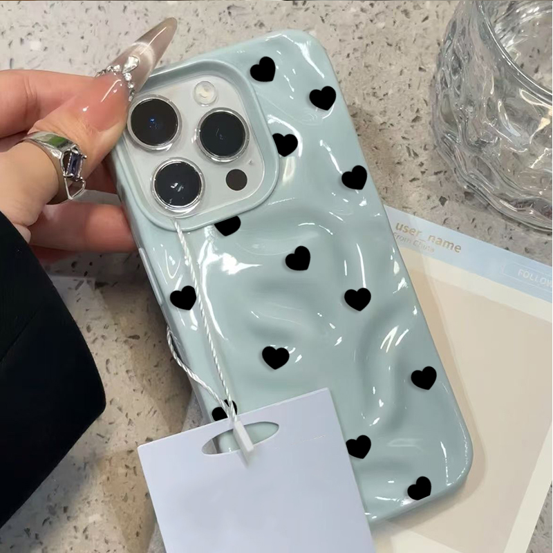 Phone Cases Cute Iphone 13 - Estetik Şirin Siyah Kalp Darbeye Dayanıklı