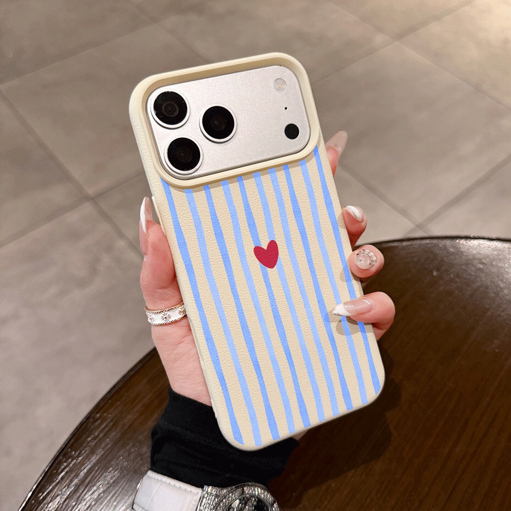 Phone Cases Rugged - Dikey Çizgili Kalp Desenli Telefon Kılıfı