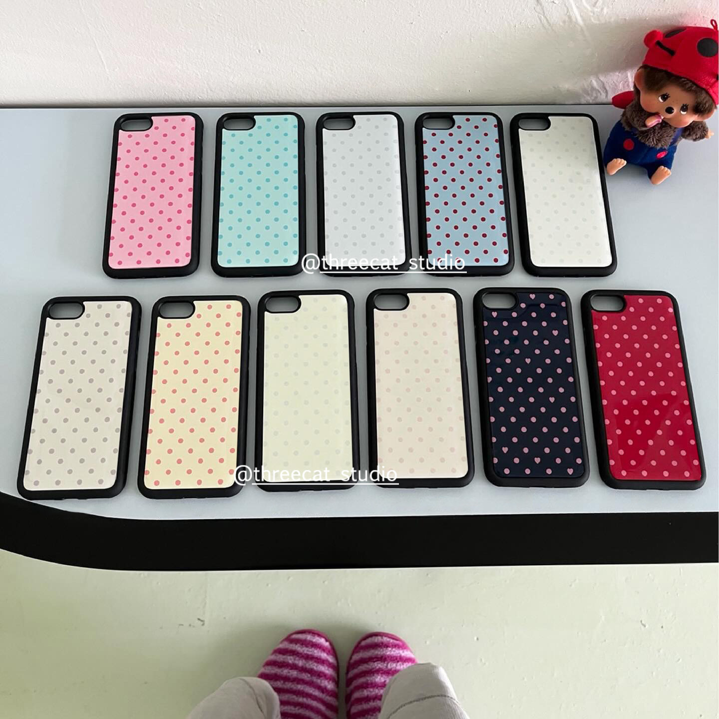 Phone Cases Rugged - Kore Tarzı Renkli Puantiyeli Siyah Kenarlı