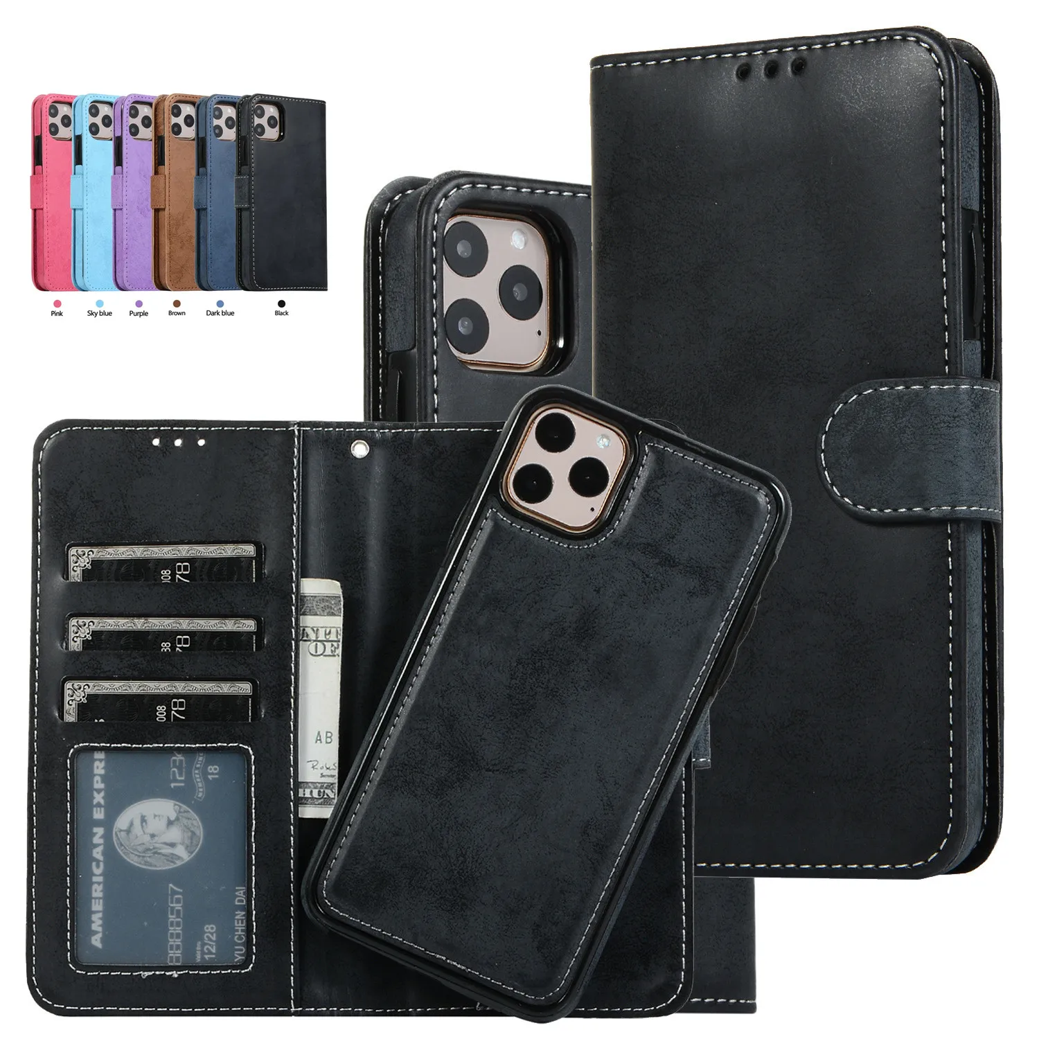 Phone Cases Classy - Lüks Deri Çıkarılabilir Flip Cüzdan Kart