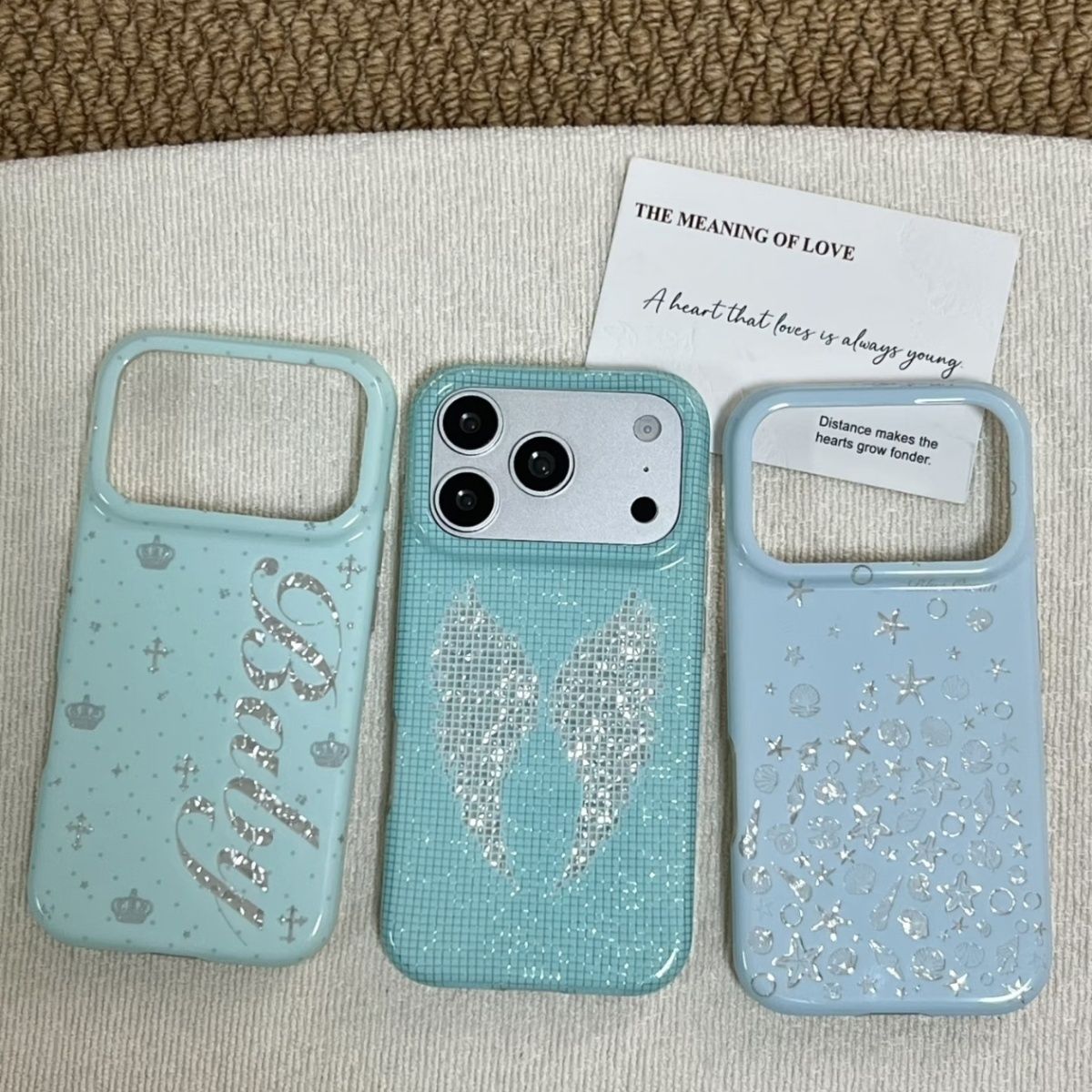 Phone Cases Iphone 15 - Kore Tarzı Nane Yeşili İngilizce Haç