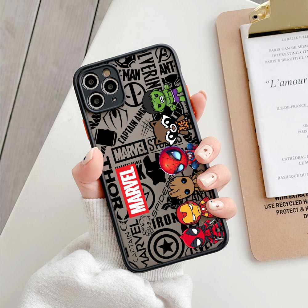 Phone Cases Rugged - Sevimli Marvel Kahramanları Mat Yarı Saydam