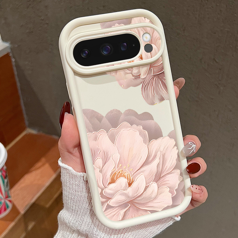 Phone Cases Pixel 9A - Pembe Çiçek Desenli Yumuşak TPU Telefon